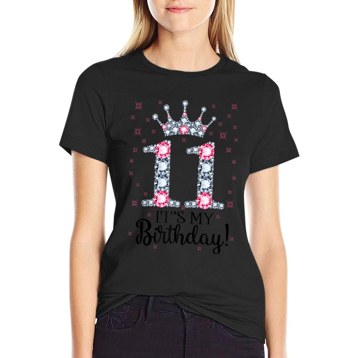 11 It's My Birthday Pink Crown Happy 11th Birthday Girl  Polyester Blend T-Shirt
