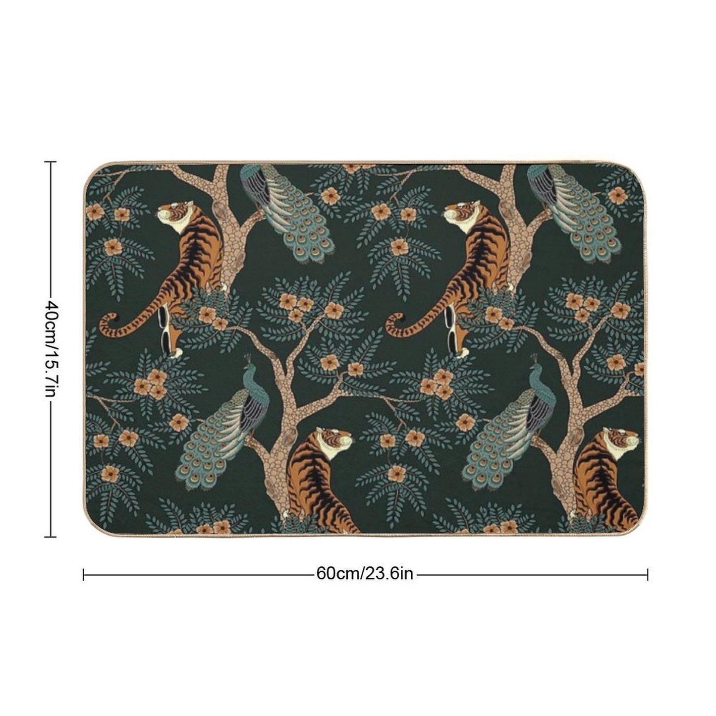 Vintage Tiger And Peacock in The Jungle  Pet-Safe Bath Mat