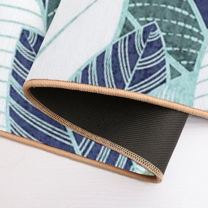 Leaf Wall  Navy Blue Pine And Sage Green Leaves Mint Lines  Anti-Trip Bath Mat
