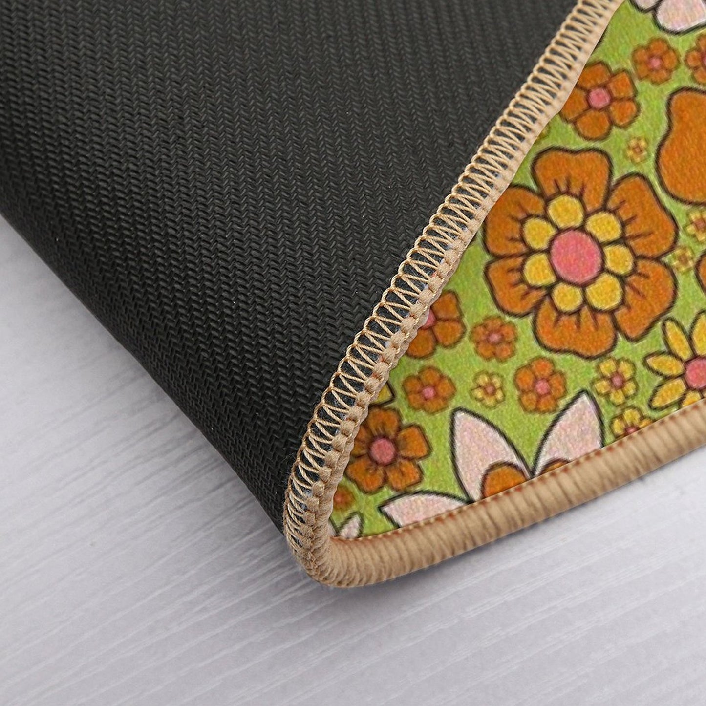 1960s, 1970s Retro Floral in Green, Pink & Orange - Flower Power  High-Traffic Bath Mat