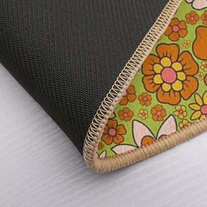 1960s, 1970s Retro Floral in Green, Pink & Orange - Flower Power  High-Traffic Bath Mat