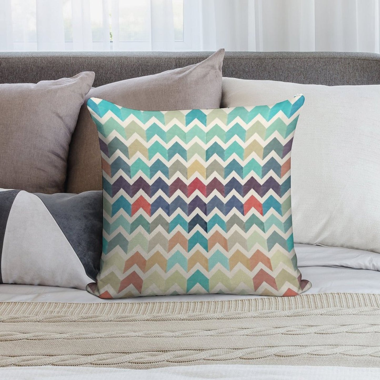 Watercolor Chevron Pattern Soft Reinforced Edging Throw Pillow