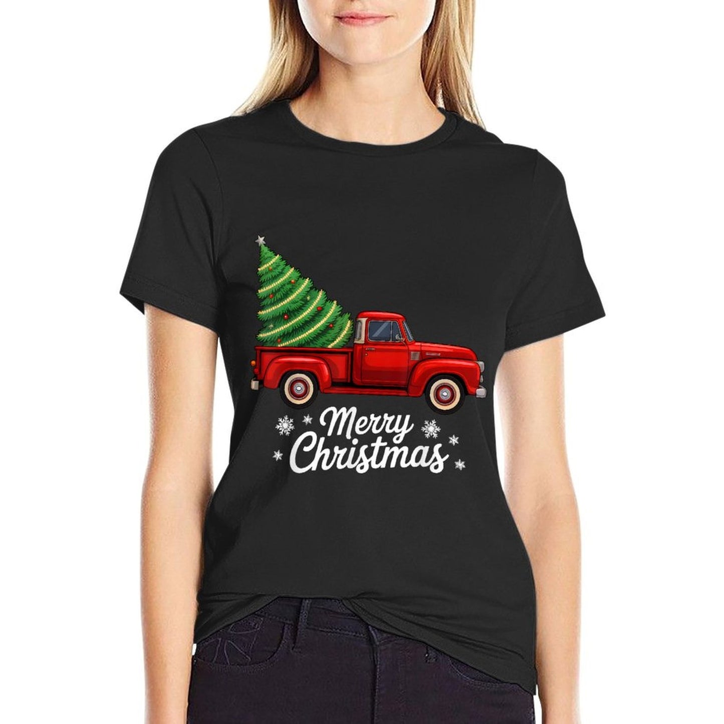 Merry Christmas Tree on Red Truck Wagon Xmas Costume Pjs  Classic T-Shirt