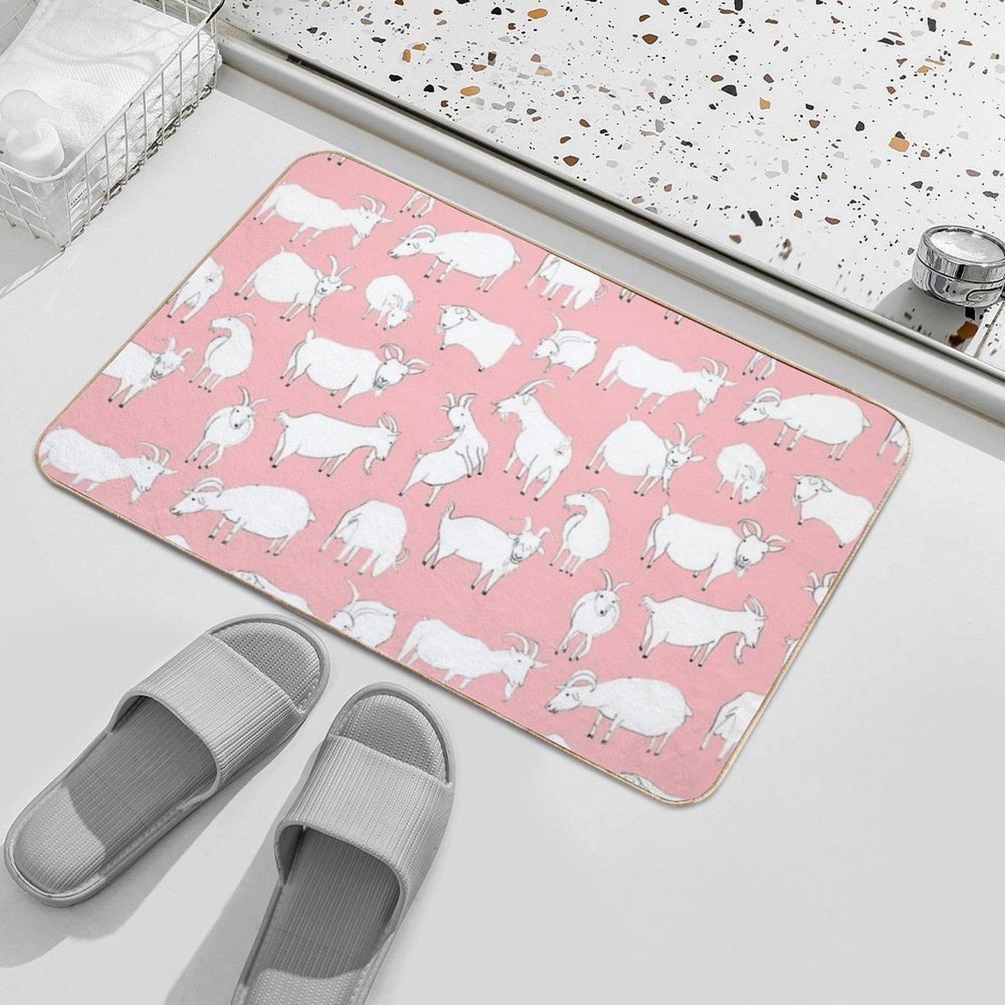 Goats Playing – Pink  Toxin-Free Bath Mat