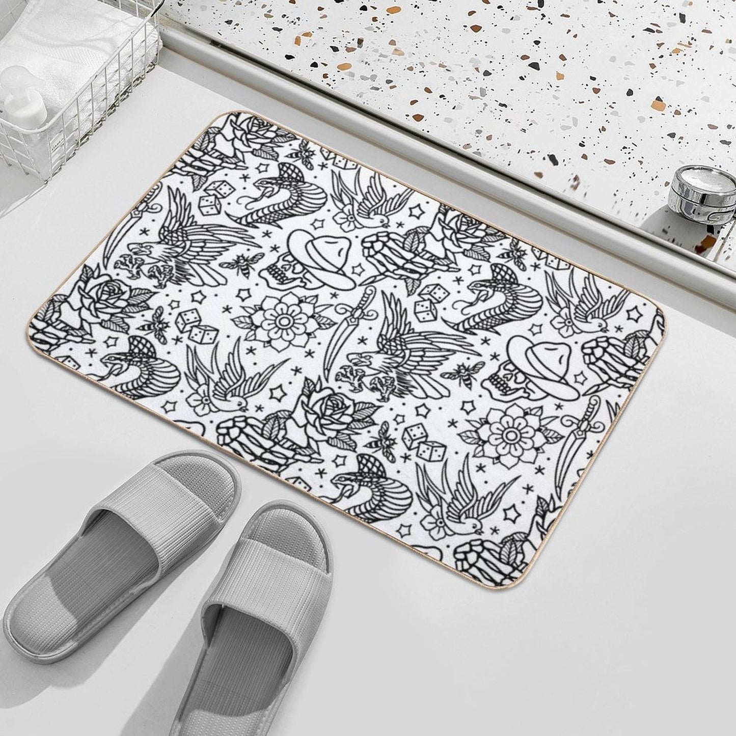 American Traditional Tattoo Flash Print Variant Durable Bath Mat
