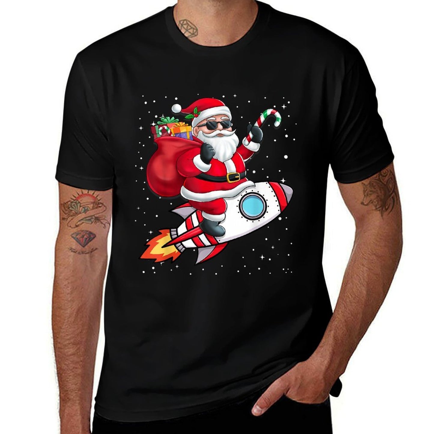 Santa Claus Riding A Space Rocket Christmas Boy Girl Kids  Quick-drying T-Shirt