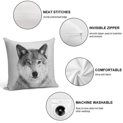 Wolf - Black & White Soft Gift Ready Throw Pillow