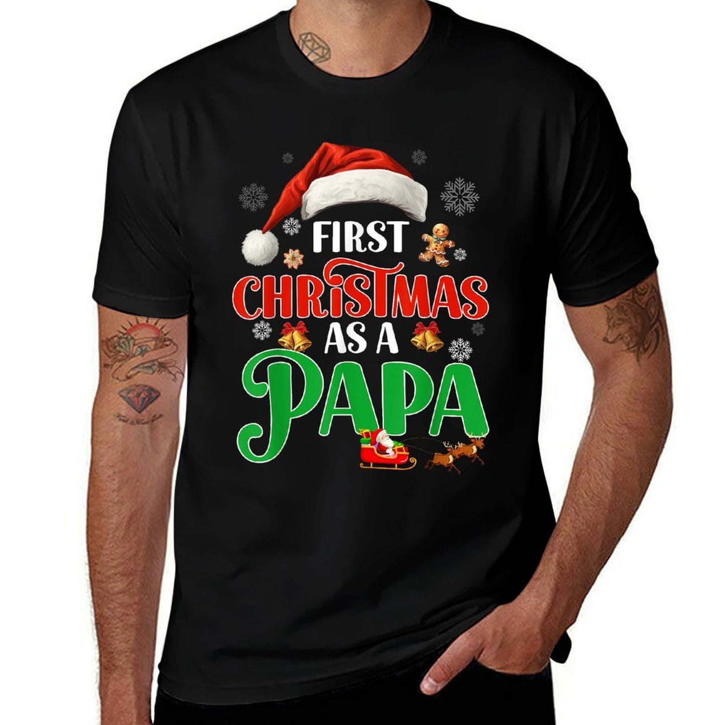 Announcement First Christmas As A Papa Matching Family Xmas  Stretchy T-Shirt