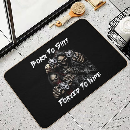 Born To Shit Forced To Wipe 2 Funny Skull Badass Skeleton with Guns Meme  Odorless Bath Mat