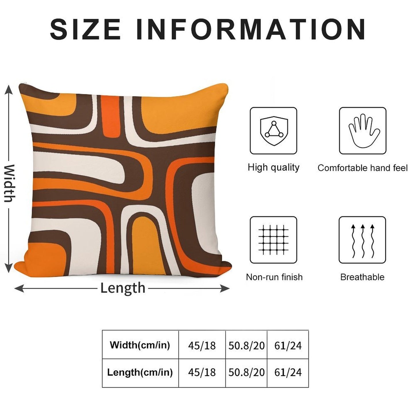 Palm Springs Retro Mid-Century Modern Abstract Pattern in 70s Dark Brown Orange Beige Soft Hidden Zipper Throw Pillow