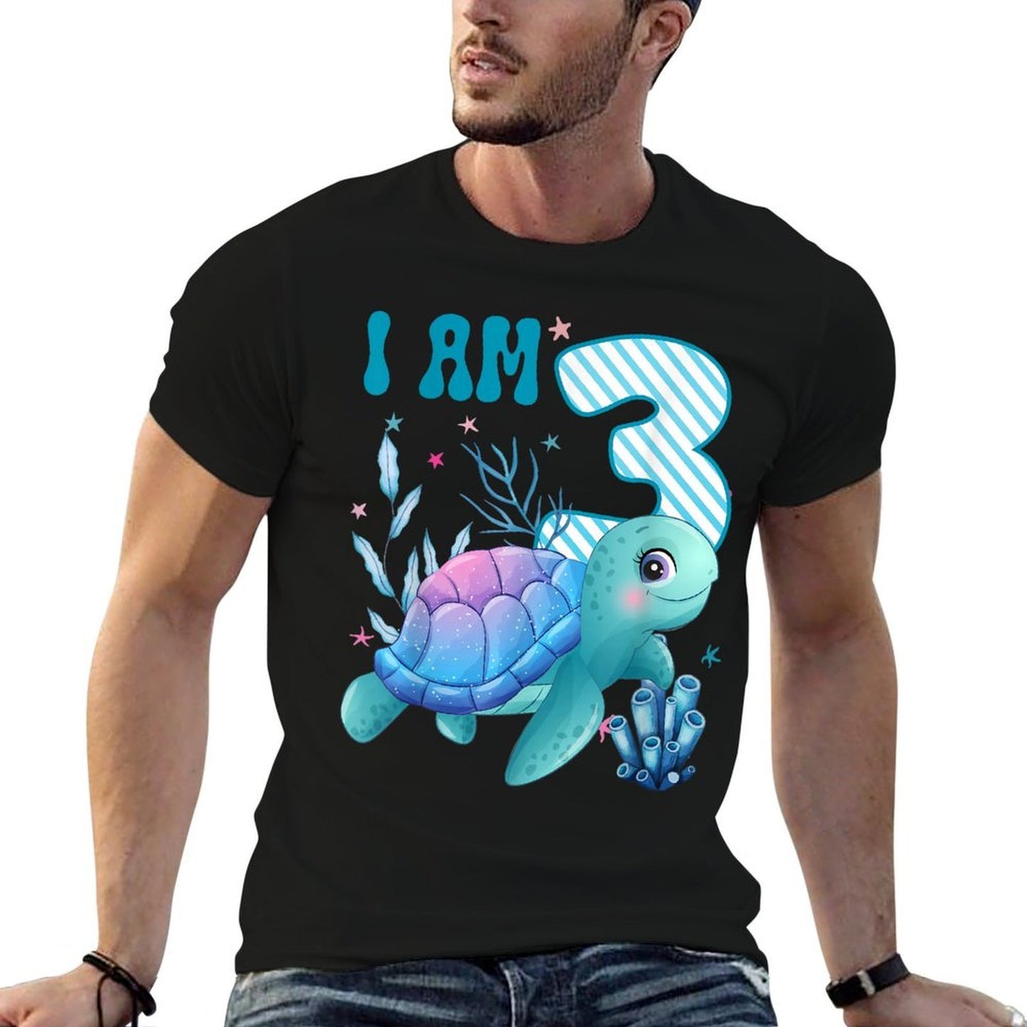 Kids I Am 3 Years Old 3rd Birthday Sea Turtles Boys Girls  Summer-ready Fabric T-Shirt