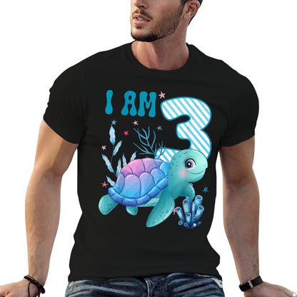 Kids I Am 3 Years Old 3rd Birthday Sea Turtles Boys Girls  Summer-ready Fabric T-Shirt