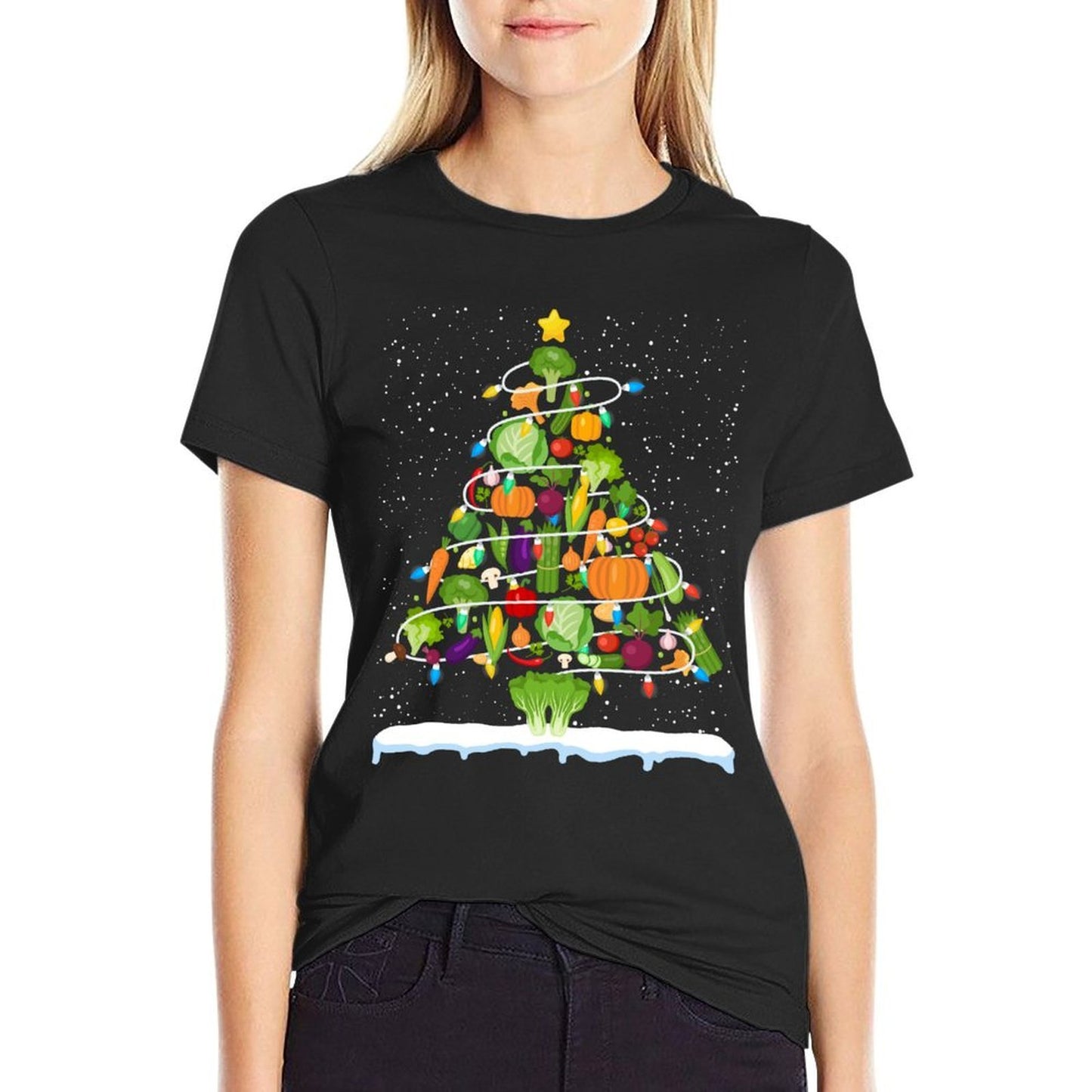Lunch Lady Vegetable Food Christmas Tree Funny Xmas Gifts Sweatshirt  Breathable T-Shirt