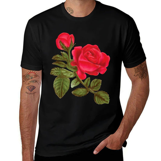 Watercolor Rose Flower Nature  Fade-proof Color T-Shirt