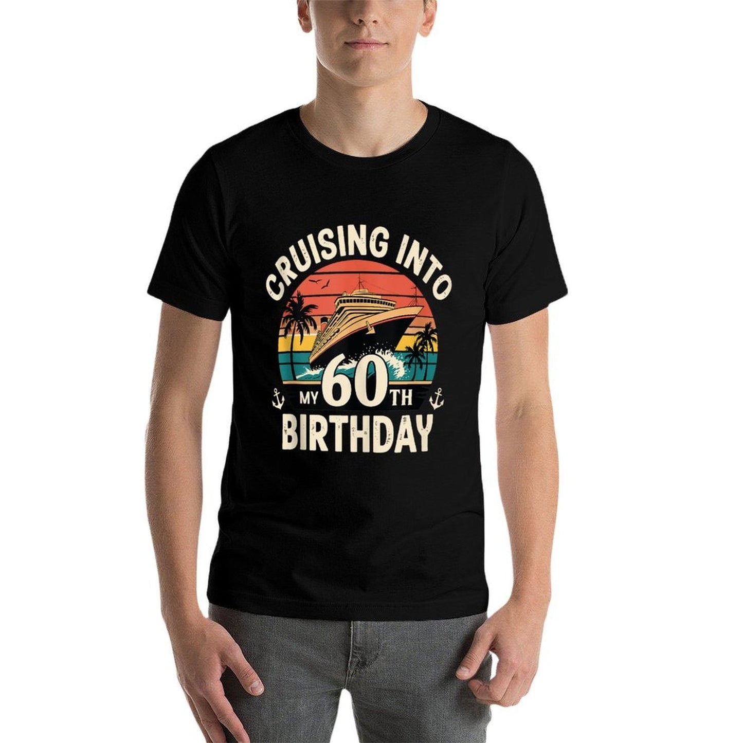 Cruising Into My 60th Birthday 60 Year Old Birthday Cruise  Heathered Texture T-Shirt