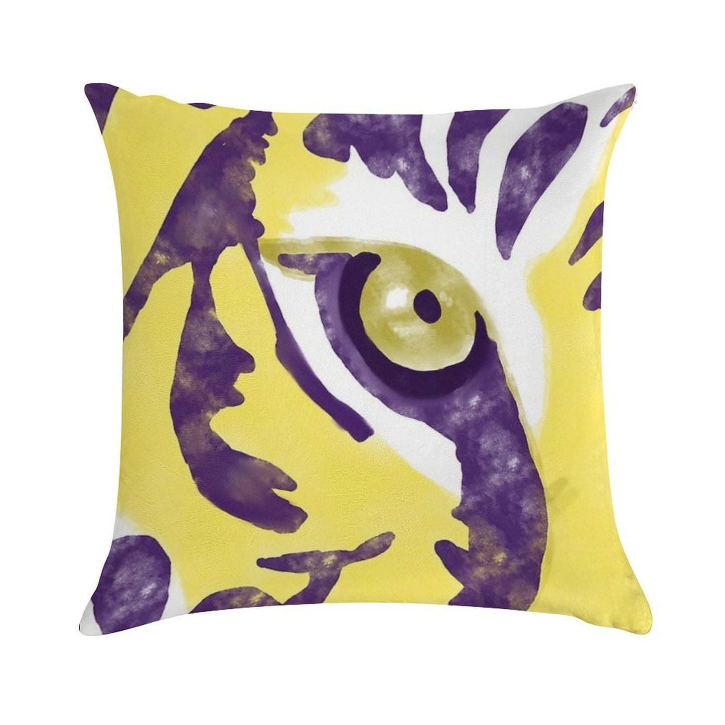 Purple And Gold Watercolor Tiger Artwork Soft Reinforced Edging Throw Pillow
