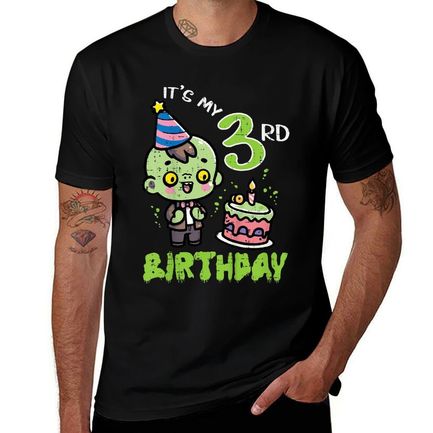 Kids Its My 3rd Birthday Zombie 3 Three Year Old Bday Boys Girls  Ribbed Collar T-Shirt