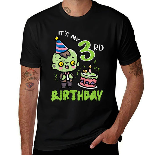 Kids Its My 3rd Birthday Zombie 3 Three Year Old Bday Boys Girls  Ribbed Collar T-Shirt