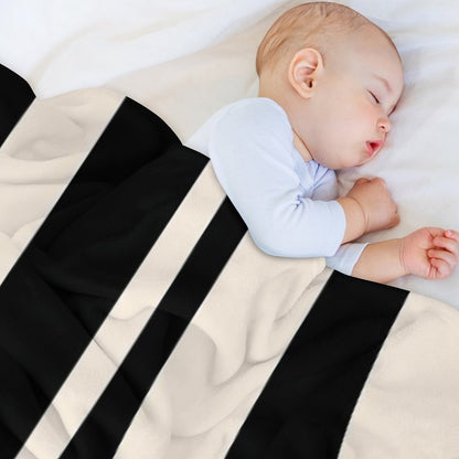 Retro Groove Abstract Minimal Pattern Black And Almond Cream Machine-washable Throw Blanket