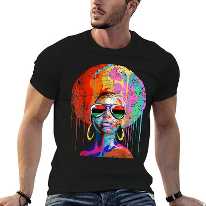 Womens Black Queen Afro Melanin Dripping Juneteenth  Heathered Texture T-Shirt