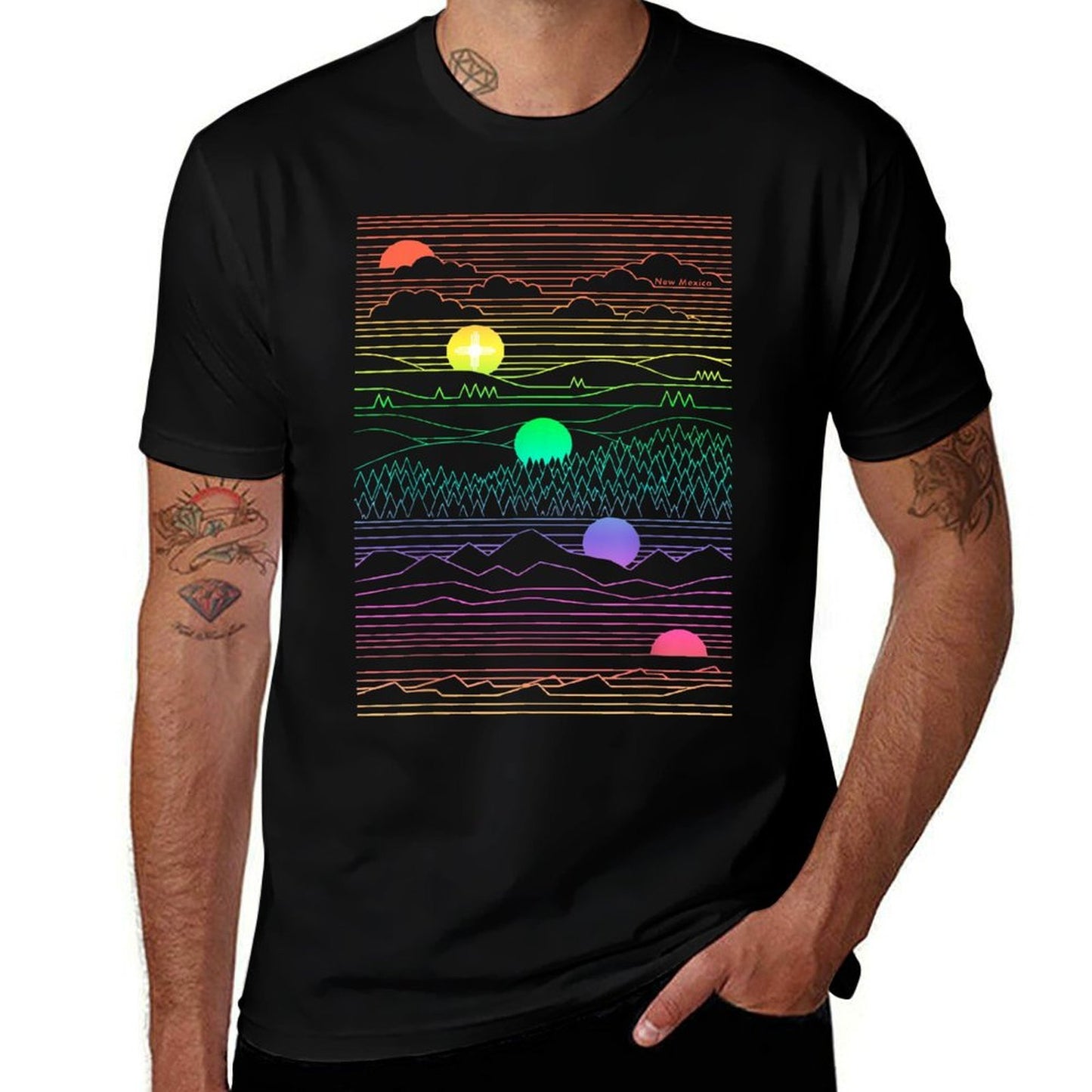 New Mexico State Zia Landscape Line Art Design  Polyester Blend T-Shirt