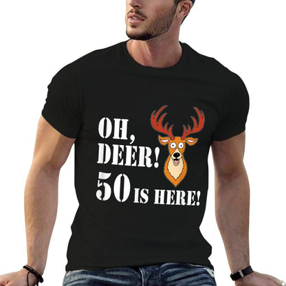 Oh Deer 50 Is Here Animal Pun 50th Birthday  Rolled Sleeves T-Shirt