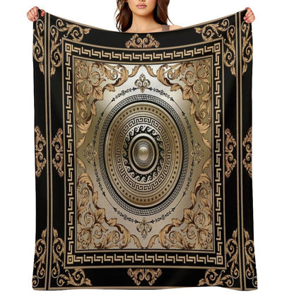Ornate Baroque Filigree Black Bronze Greek Key Meander Durable Throw Blanket