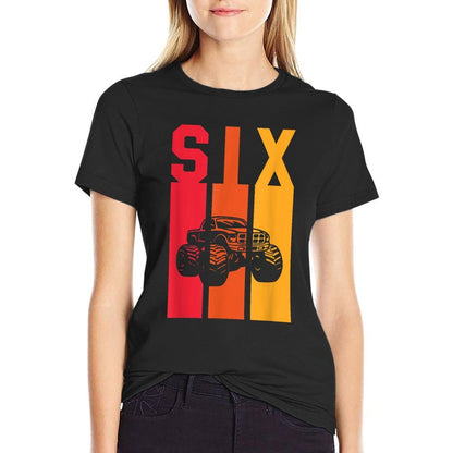 6th Birthday Retro Monster Truck Boys Girl Kids 6 Years Old  Graphic-printed T-Shirt