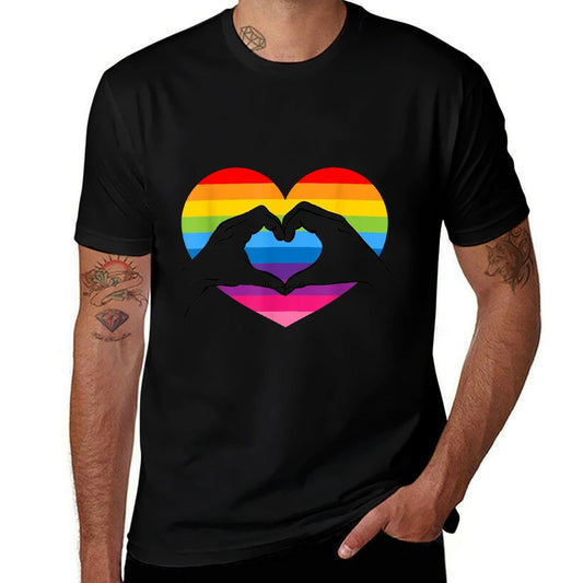 Rainbow Heart Love Hands Vintage Retro Style LGBT Gay Pride  Eco-friendly Material T-Shirt