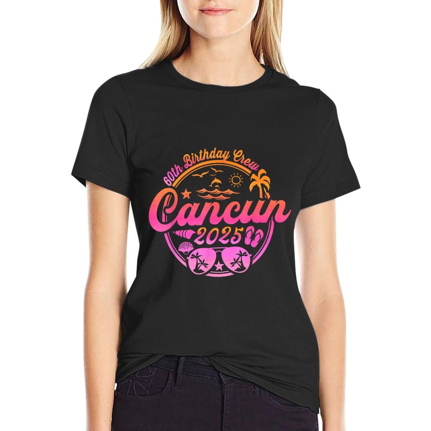 Cancun 60th Birthday Crew 2025 Vacation Birthday Trip Cruise  Wrinkle-resistant T-Shirt