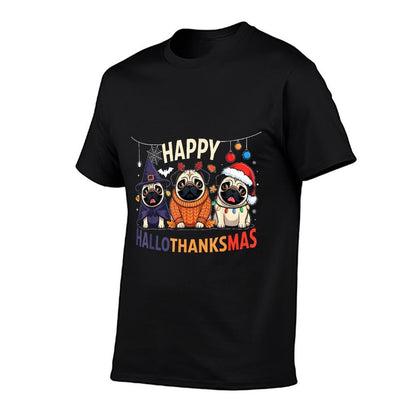 Pug Halloween Thanksgiving Christmas Happy HalloThanksMas  Breathable T-Shirt