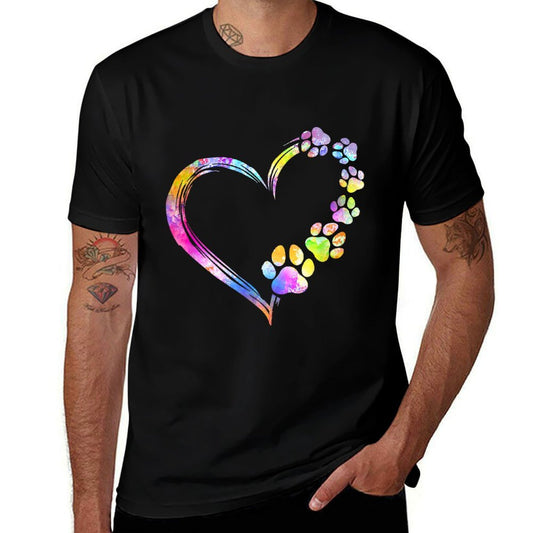 Dog Mom Dad Puppy Love Dogs Paw Print Heart Tie Dye Design Men Women  Rolled Sleeves T-Shirt