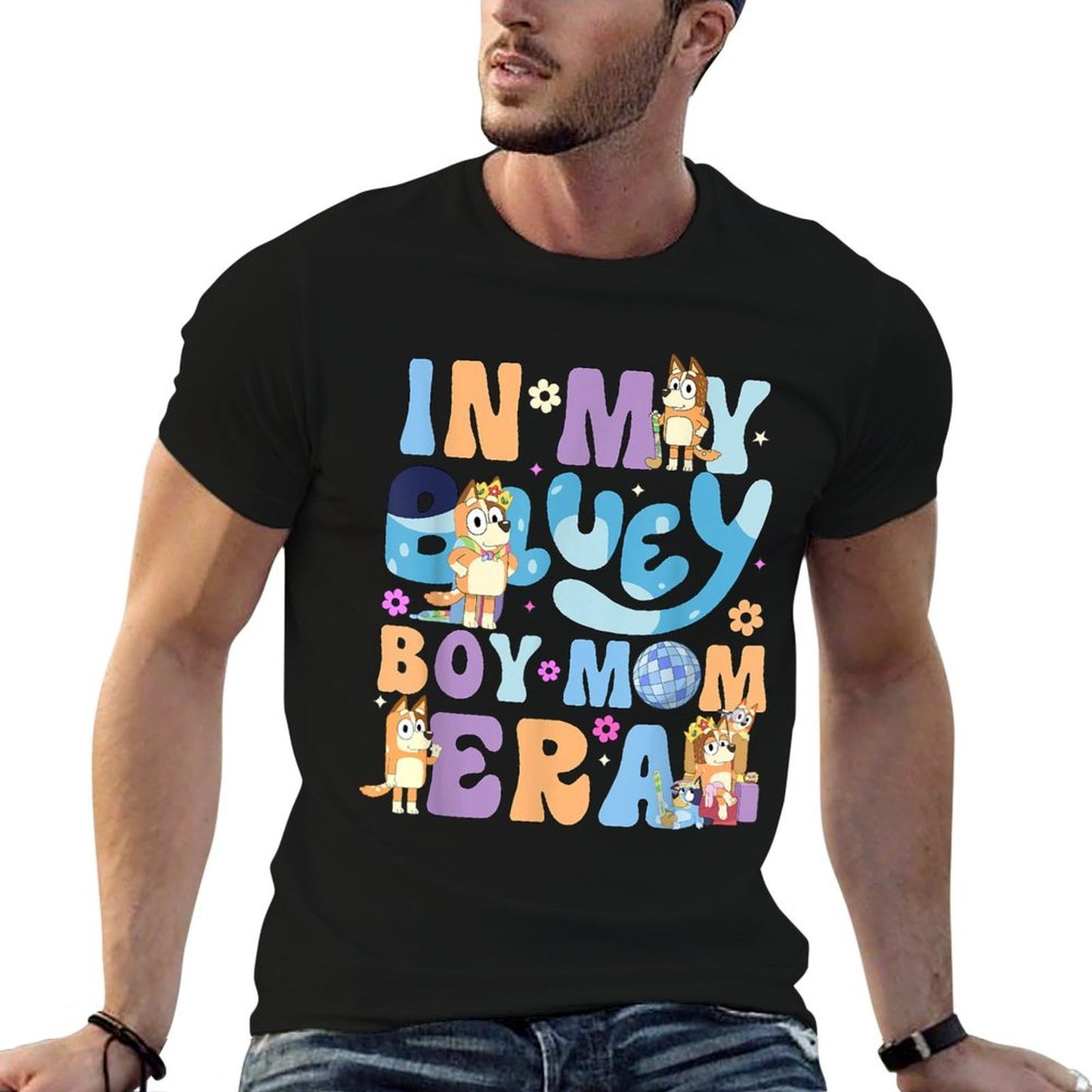In My Blue Dog Boy Mom Era, Front  Trendy Pattern T-Shirt