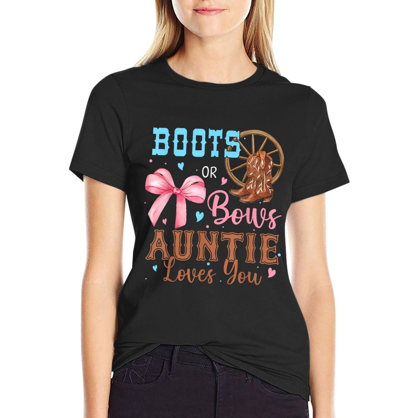 Boots Or Bows Gender Reveal Decorations Auntie Loves You  Polyester Blend T-Shirt