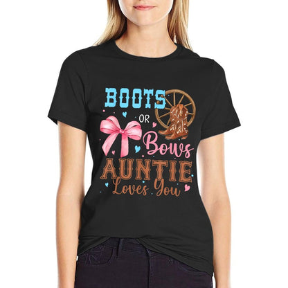Boots Or Bows Gender Reveal Decorations Auntie Loves You  Polyester Blend T-Shirt