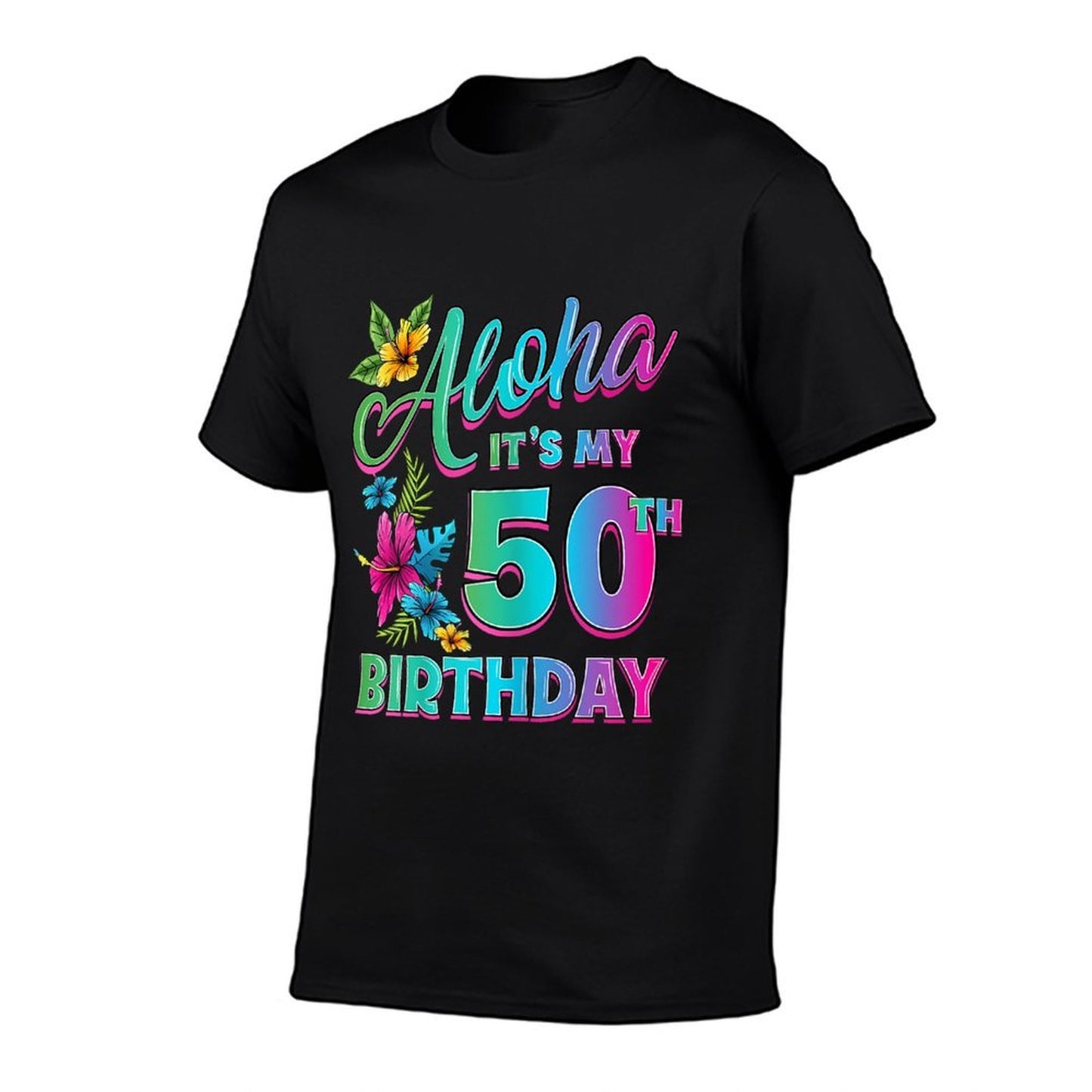 50th Birthday Aloha Hawaii Hibiscus Flower Hawaiian Theme  Oversized Silhouette T-Shirt