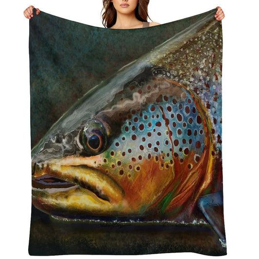 The Night Hunter Wild Brown Trout Plush Throw Blanket