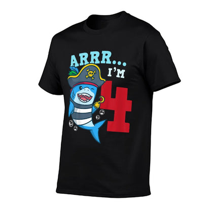 Kids 4th Birthday Pirate Shark I’m 4 Four Years Old Gift  Slim-fit Cut T-Shirt