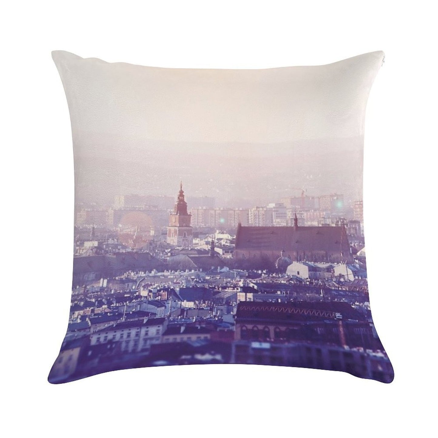 Panoramic View of Old City in Cracow at The Sunset Soft Short Plush Fabric Throw Pillow