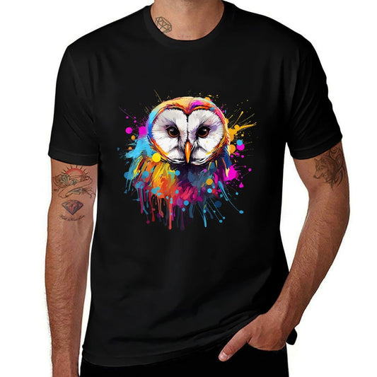 Colorful Splash Art Barn Owl Owls Lover  Polyester Blend T-Shirt