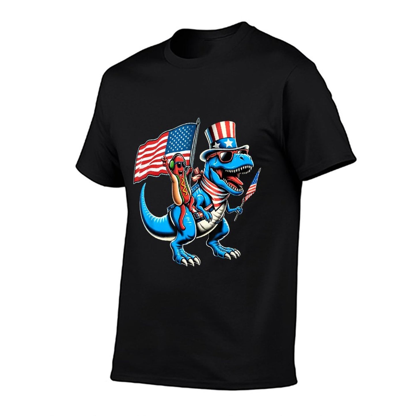 Hotdog TRex Dinosaur 4th of July Amerisaurus Toddler Boy Kid  Ribbed Collar T-Shirt