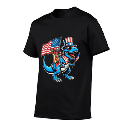 Hotdog TRex Dinosaur 4th of July Amerisaurus Toddler Boy Kid  Ribbed Collar T-Shirt