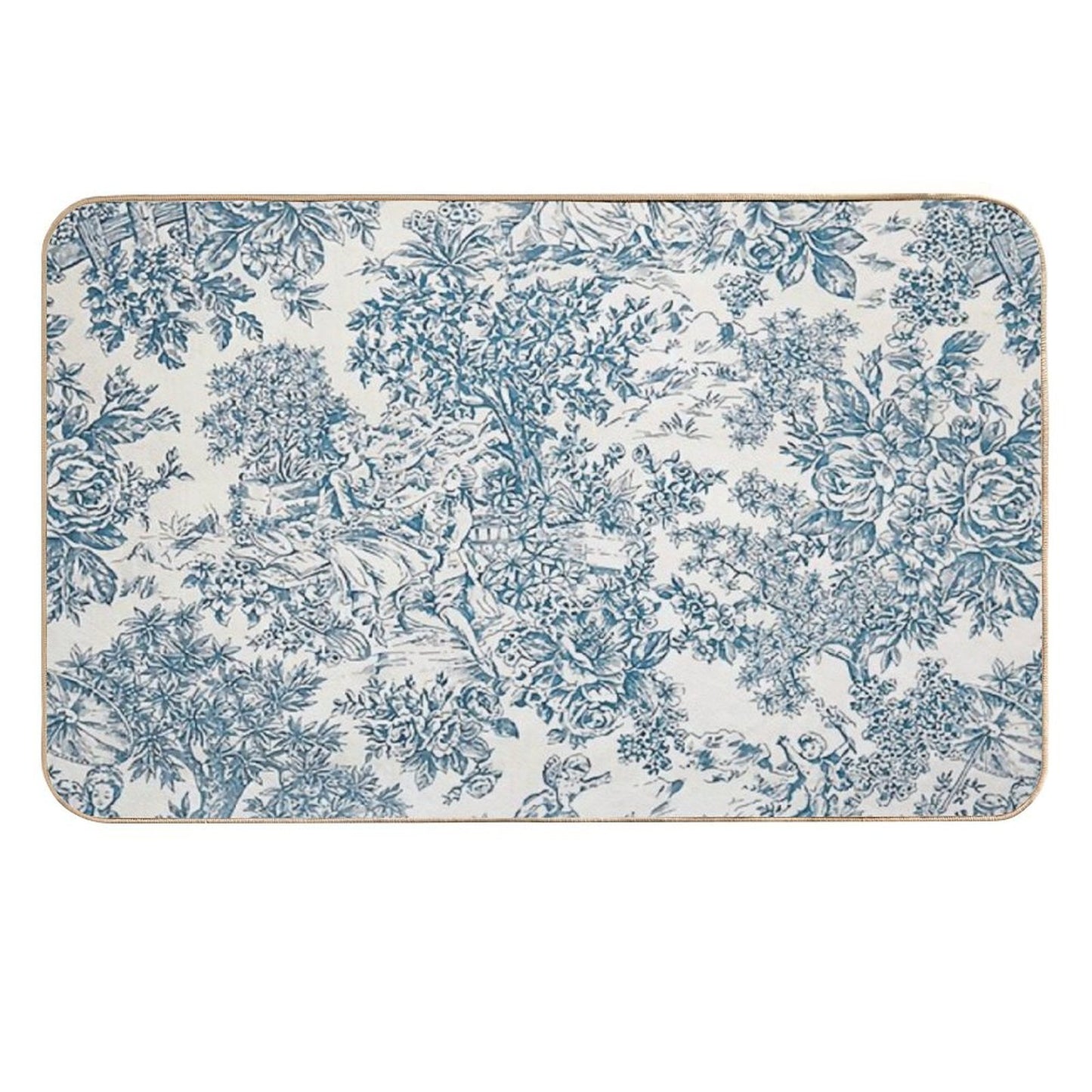 Powder Blue Romantic Flowers French Toile Design  Absorbent Bath Mat