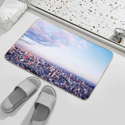 Tokyo Tower in Beautiful Aerial Scenery Tokyo City Under Vast Blue Sky Art Photo Print  Stain-Proof Bath Mat