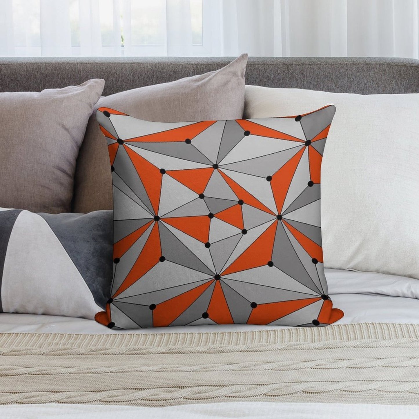 Abstract Geometric Pattern - Orange And Gray. Soft Style Accent Throw Pillow