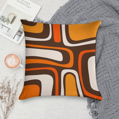 Palm Springs Retro Mid-Century Modern Abstract Pattern in 70s Dark Brown Orange Beige Soft Hidden Zipper Throw Pillow