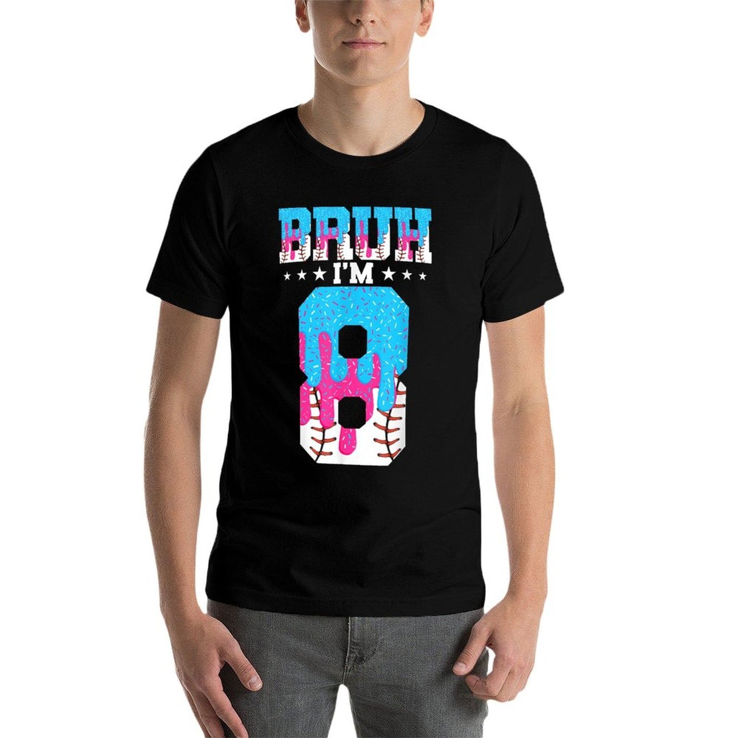 Bruh 8th Birthday Boy Baseball Ice Cream Drip 8 Year Old Boy  Ribbed Collar T-Shirt