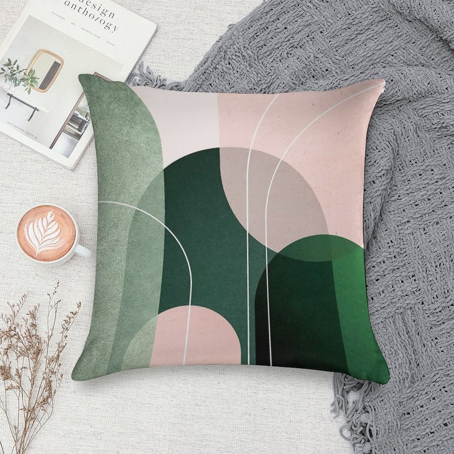 Mid Century Arches in Pink And Green 2 Soft Gift Ready Throw Pillow