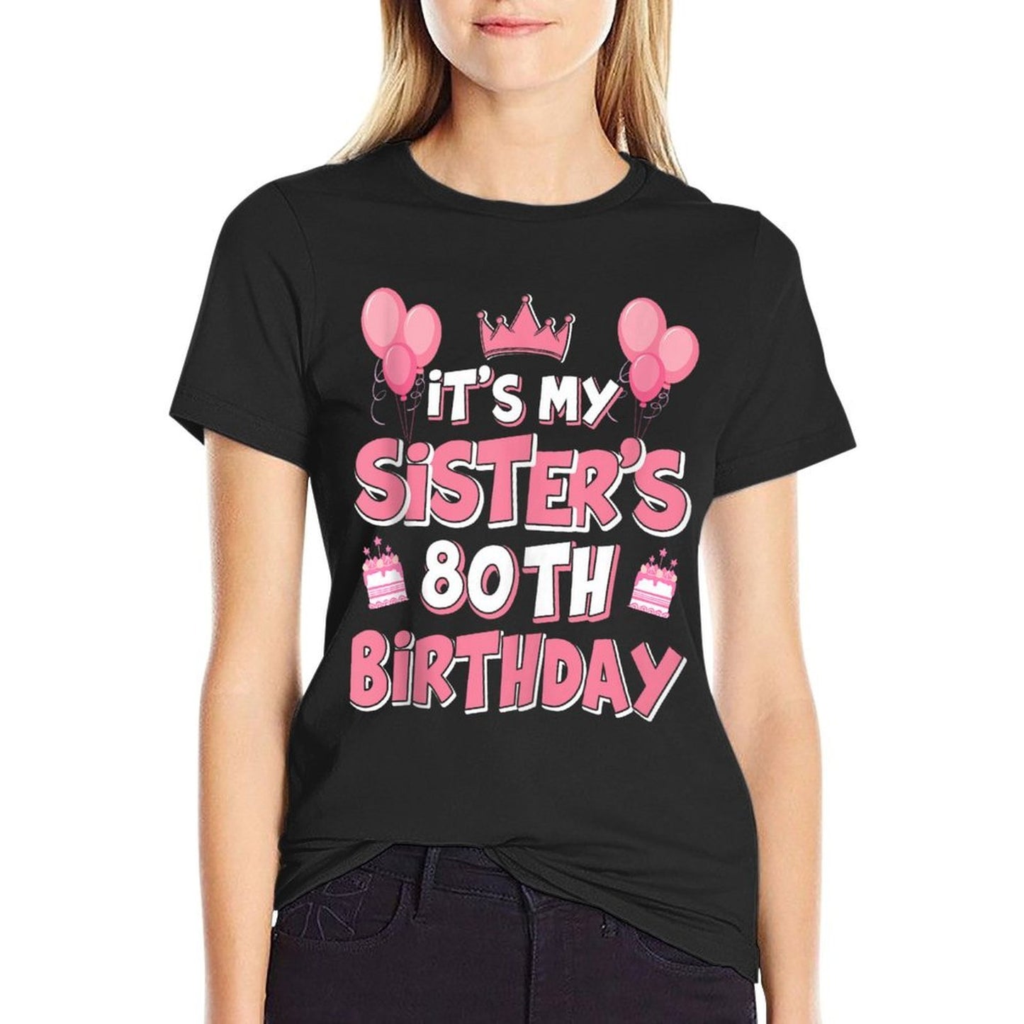 Balloons It's My Sister's 80th Birthday 1945 80 Years Old  Ribbed Collar T-Shirt