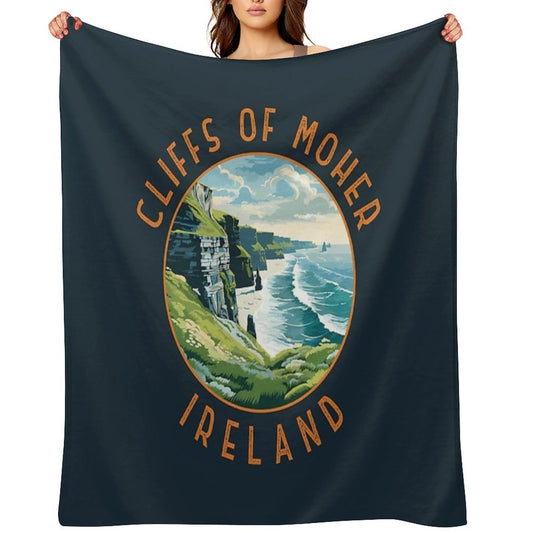 Cliffs of Moher Ireland Retro Distressed Circle Machine-washable Throw Blanket